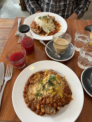 Tuscan beans. Vegan in front, vegetarian in back    at The Fumbally in Dublin