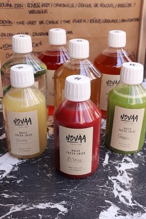 Juice and tea homemade at Noväa Social Food in Cannes