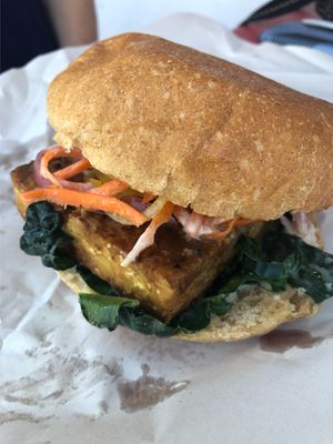 Seasoned Dijon Tempeh sandwich - our favorite!  at Root Down Kitchen in Bend