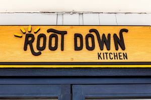 Front sign at Root Down Kitchen in Bend