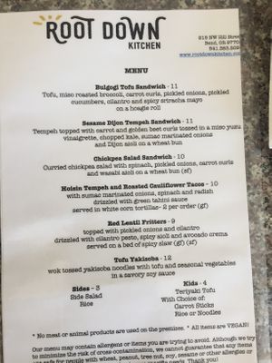 Menu 2 at Root Down Kitchen in Bend