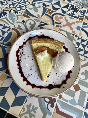 Lemon tart with almond ice cream 🍰  at MIMO in Malaga