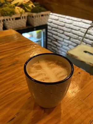 Decaf coffee with pea milk  at MIMO in Malaga