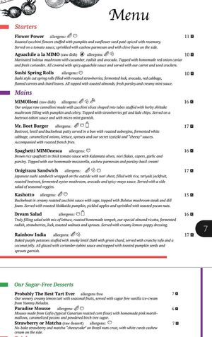 Summer menue 2023 at MIMO in Malaga