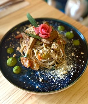 Spaghetti al Pomodoro with Jackfruit  at MIMO in Malaga