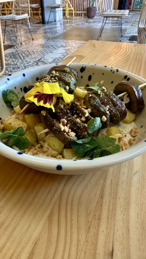 Potato with cashew? cream and mushroom skewers   at MIMO in Malaga