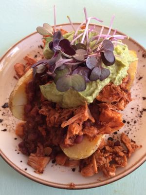Fall in love with jackfruit (stuffed baked potato) at MIMO in Malaga
