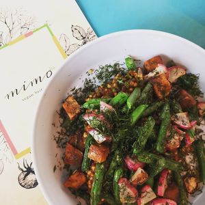 Buckwheat with Tofu, green beans and radish ❤️ at MIMO in Malaga