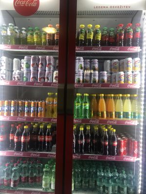 Soft drinks choices. There is also a couple of different beers available. at Roza Slon in Ljubljana