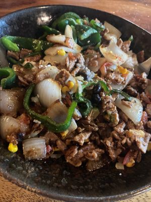 Vegan bowl. Delicious, but greasy as can be and didn’t include vegan cheese as stated on the menu. at Plaza Azteca in Washington