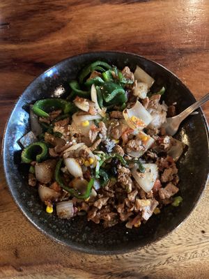 Vegan bowl. Delicious, but greasy as can be and didn’t include vegan cheese as stated on the menu. at Plaza Azteca in Washington