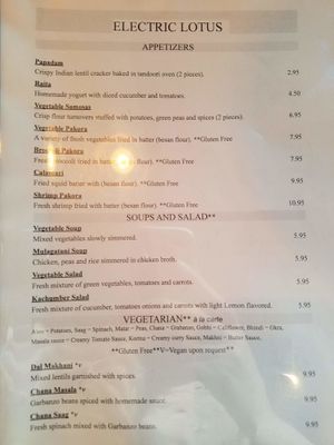 menu at Electric Lotus in Los Angeles