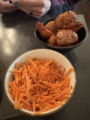 Carrots and smashed potatoes, those potatoes are soooo good!!!  at Miss Kim in Ann Arbor