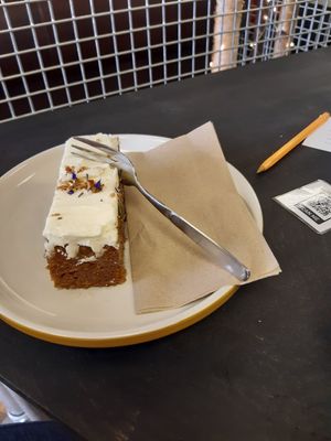 Vegan carrot cake...very moist at The Frothy Bike Co in Dumfries