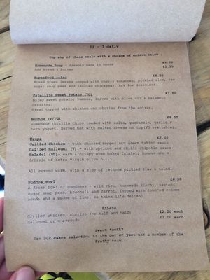 Example menu  at The Frothy Bike Co in Dumfries