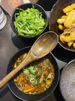 Hot and sour soup  at Suissi Vegan Kitchen  in Glasgow