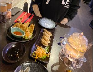 Gyoza, wonton and lemongrass tea at Suissi Vegan Kitchen  in Glasgow