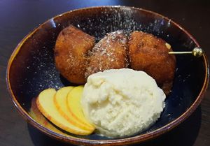 Deep fried banana at Suissi Vegan Kitchen  in Glasgow