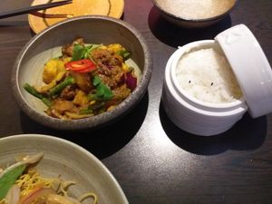 Curry and jasmine rice at Suissi Vegan Kitchen  in Glasgow