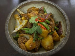 Rendang with mushrooms   at Suissi Vegan Kitchen  in Glasgow