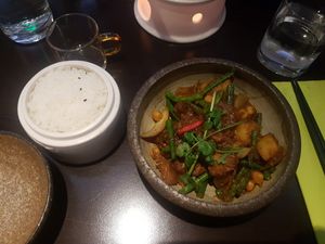 Rendang with Lion Mane Mushrooms and Jasmine Rice  at Suissi Vegan Kitchen  in Glasgow
