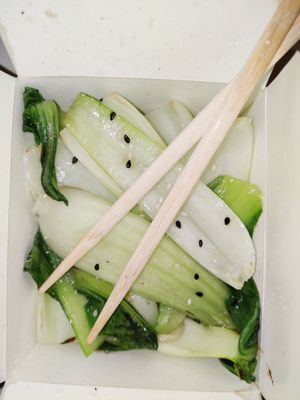 Pak choi in coconut oil, great flavour at Suissi Vegan Kitchen  in Glasgow