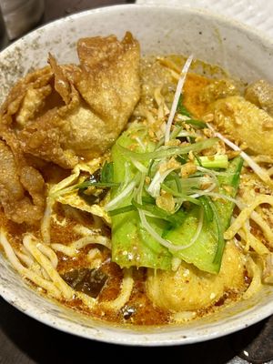 Laksa tofu noodle soup   at Suissi Vegan Kitchen  in Glasgow