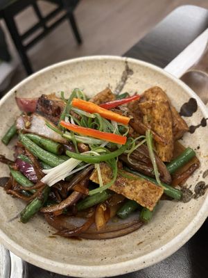Tauchu tofu and green beans 😎  at Suissi Vegan Kitchen  in Glasgow