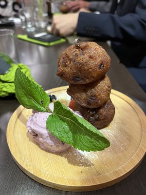 Pisang goreng with blueberry ice creamm  at Suissi Vegan Kitchen  in Glasgow