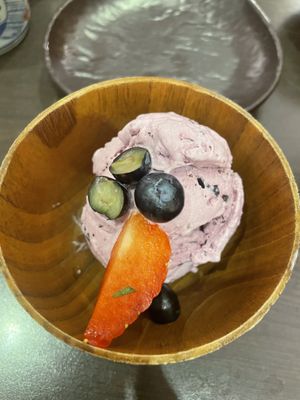 Blueberry ice cream   at Suissi Vegan Kitchen  in Glasgow