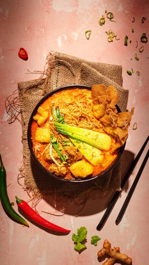 Curry Laksa Noodle Soup at Suissi Vegan Kitchen  in Glasgow