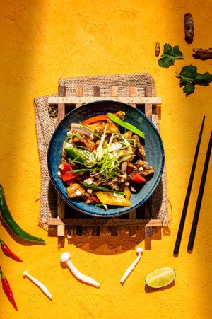 Kung Po Oyster Mushrooms at Suissi Vegan Kitchen  in Glasgow