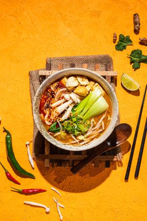 Sesame Satay Noodle Soup at Suissi Vegan Kitchen  in Glasgow