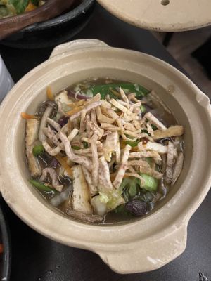 Clay pot glass noodles   at Suissi Vegan Kitchen  in Glasgow