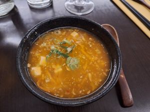 Hot and sour soup at Suissi Vegan Kitchen  in Glasgow
