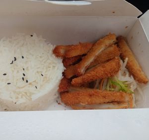 King trumpet katsu (sauce was in a separate box,so not on the foto) at Suissi Vegan Kitchen  in Glasgow