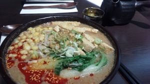 Vermicilli noodles with sesame peanut tofu and veggies....best soup noodles ever! at Suissi Vegan Kitchen  in Glasgow