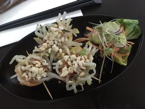 Crispy tofu starter. Pockets filled w veg & peanut sauce at Suissi Vegan Kitchen  in Glasgow