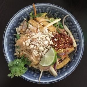 Tofu pad Thai. Menu mentioned no tofu so a surprise. As was mountain of chilli at Suissi Vegan Kitchen  in Glasgow