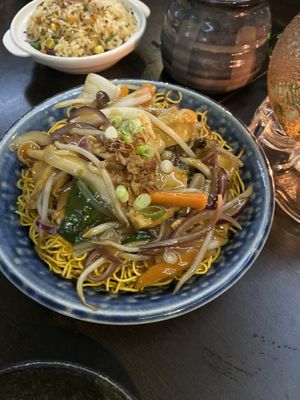 Crispy noddles at Suissi Vegan Kitchen  in Glasgow