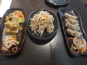 tofu satay, tofu parcels, gyoza at Suissi Vegan Kitchen  in Glasgow