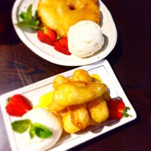 Jackfruit fritters and pineapple ring fritters  at Suissi Vegan Kitchen  in Glasgow