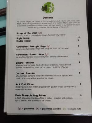 Dessert menu at Suissi Vegan Kitchen  in Glasgow