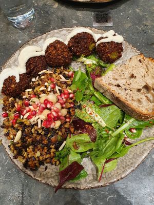 Falafel + Moroccan rice at Honest Greens - Serrano in Madrid
