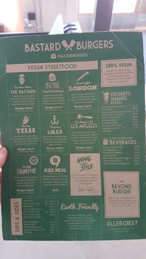 vegan menu at Bastard Burgers in Umea