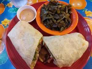 The chipotle sauce was amazing and actually spicy at Flying Biscuit Cafe in Peachtree City