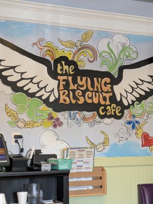Gotta love that FB decor! at Flying Biscuit Cafe in Peachtree City