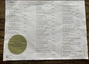 English menu  at Arctic Thai & Grill in Kiruna