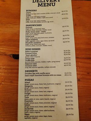 Menu includes vegan pizza, vegan sandwich and some vegan side dishes at Mandrill Nano Brewing in Split