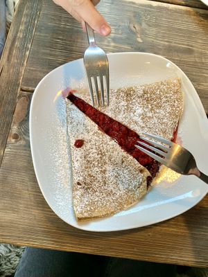 celine crepe (vegan chocolate and raspberries) at Crêperiet in Lund
